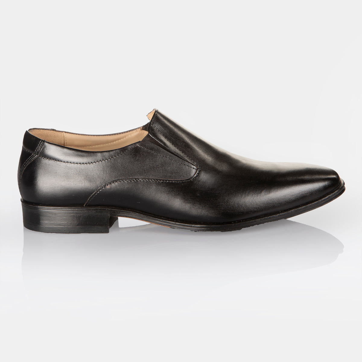 Charcoal Black Italian Leather Slip On Shoes For Men La Marca Italy